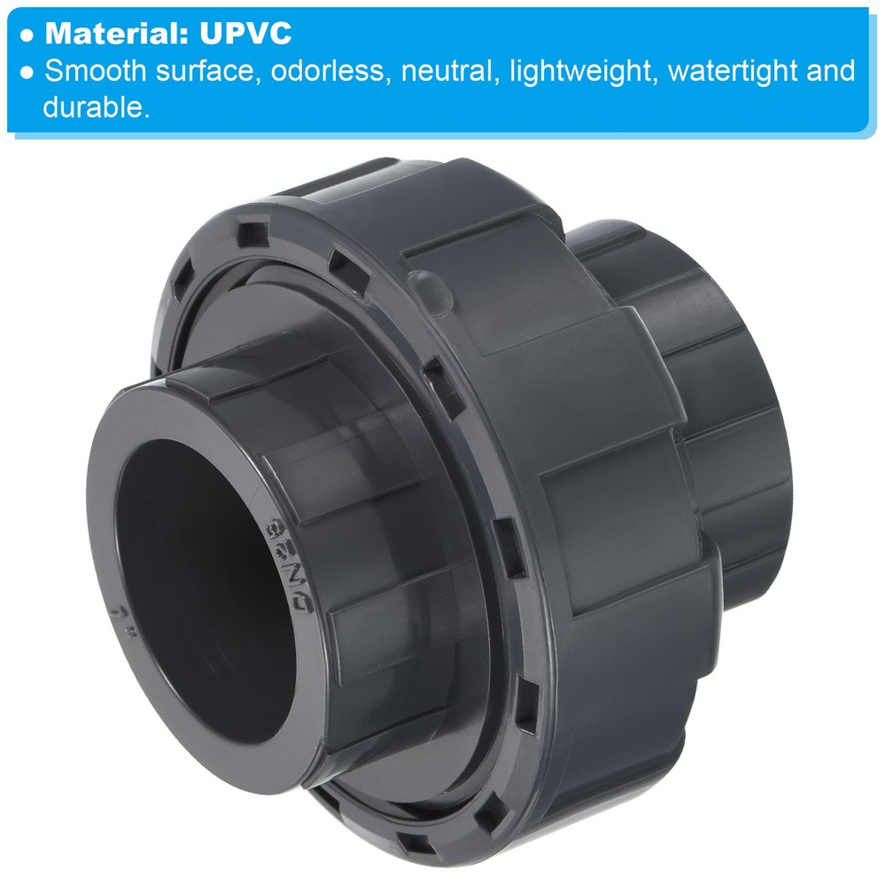 3pcs 1" Socket UPVC Pipe Fitting Straight Joint Union Connector, Grey