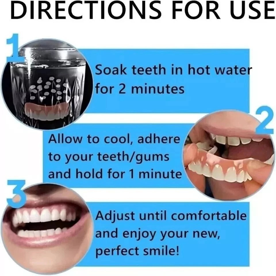 Snap On Upper＆Bottom Set False Teeth Dental Veneers Denture Tooth Cover Silicone