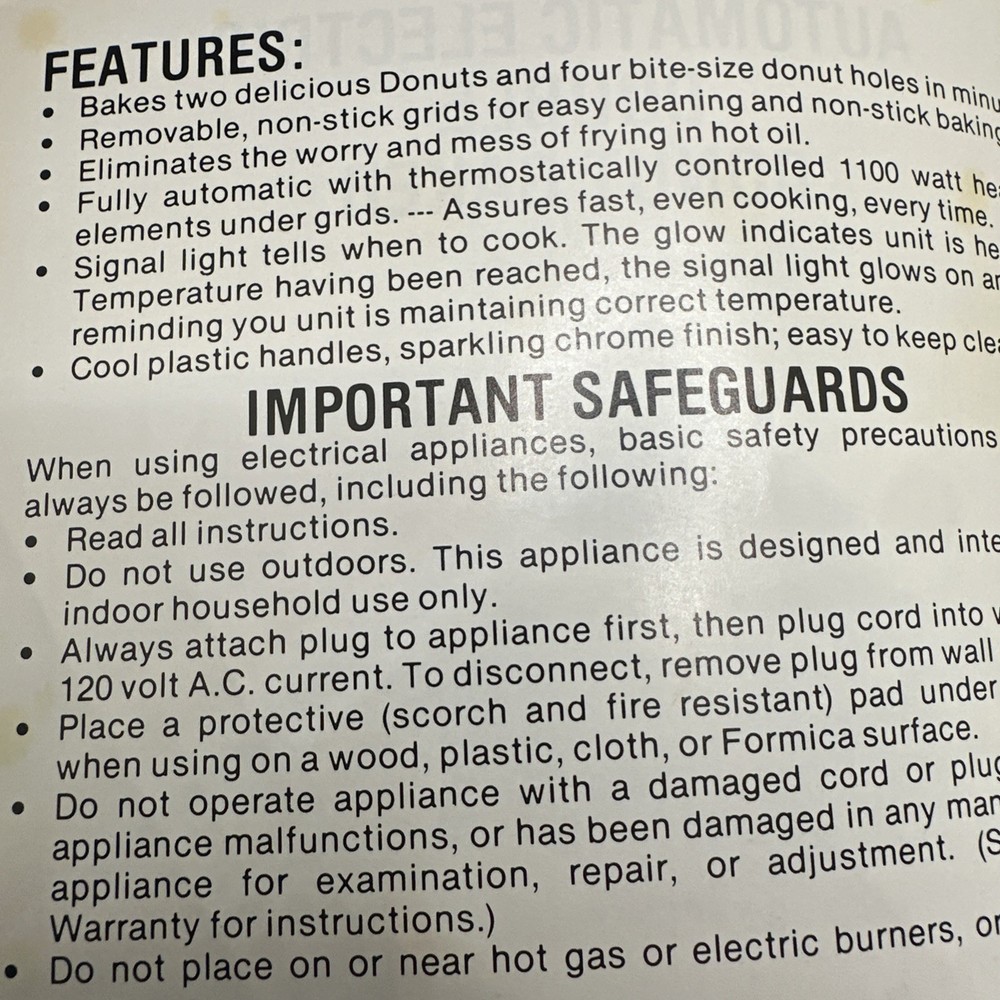 Black Angus Automatic Electric Double Donut Baker Manual Only Rare