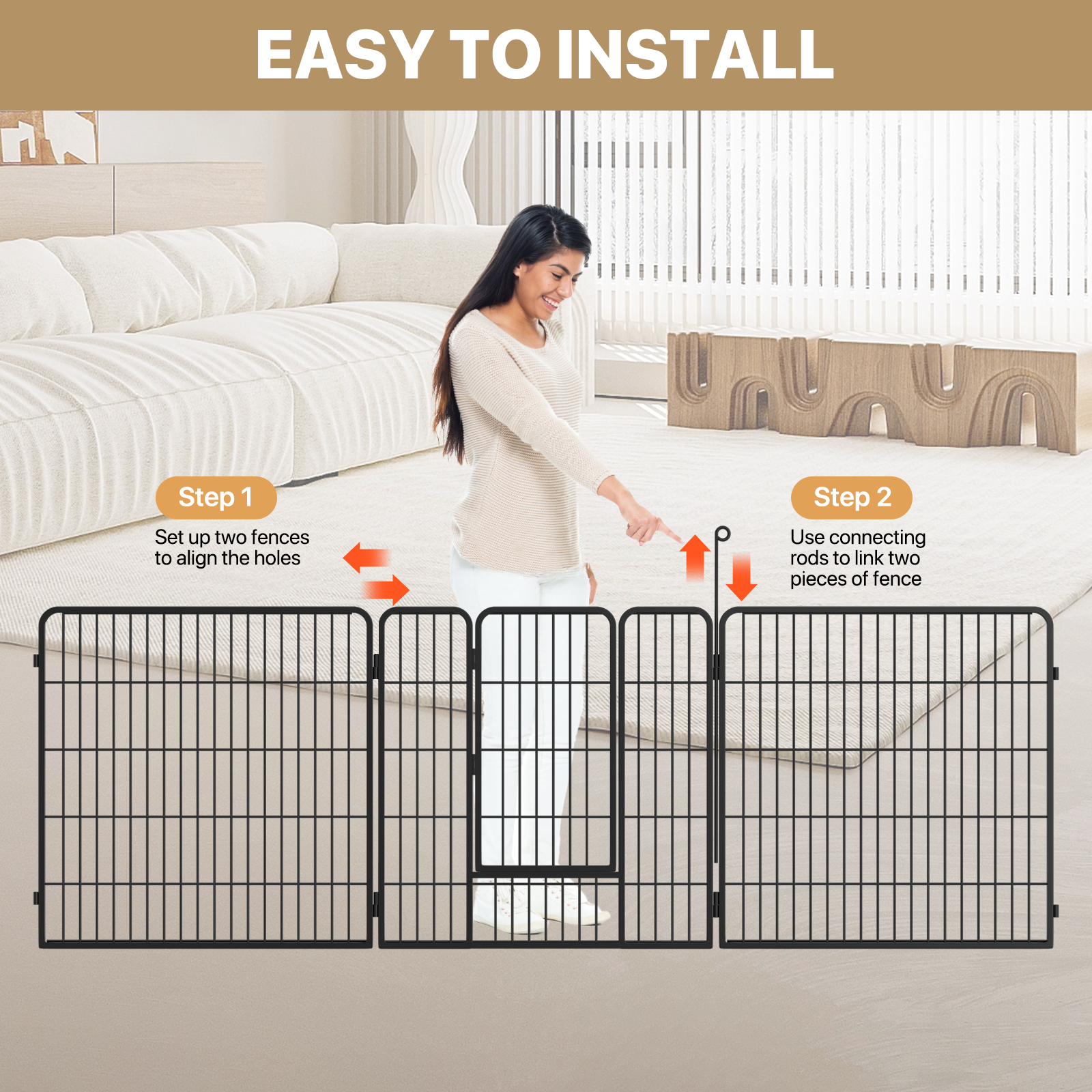 31 Inch Folding Dog Playpen Metal Heavy Duty Pet Dog Exercise Pen 8Panel w/Doors