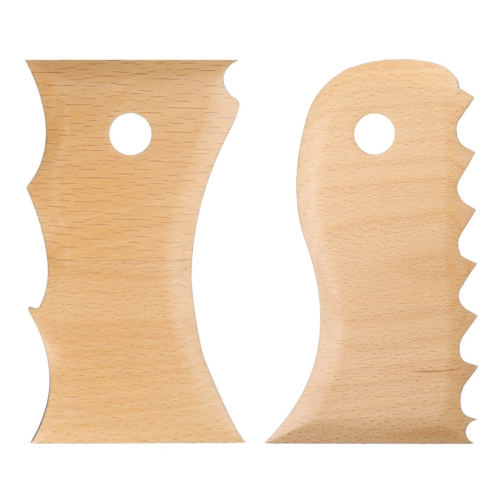 2pcs Pottery Ribs Trimming Tools Beech Pottery Profile Big Wave Design Shaping