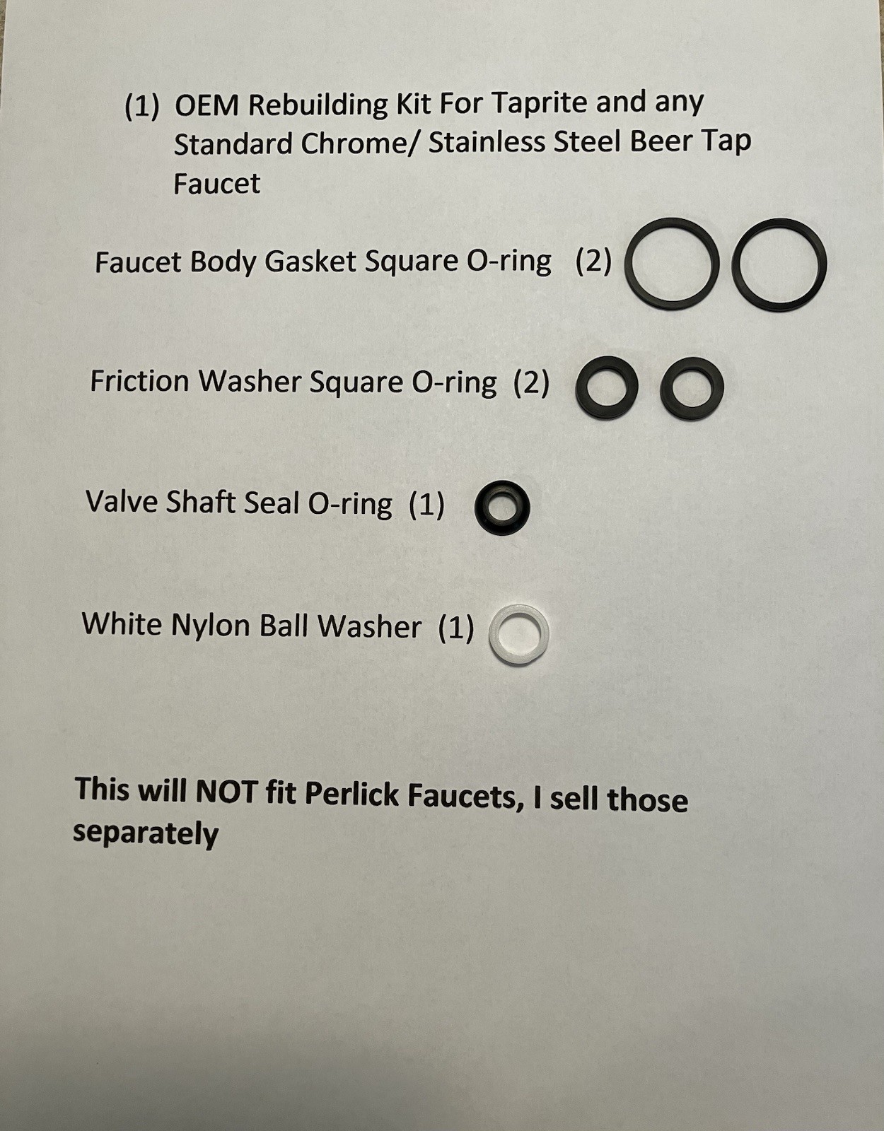 (1) Taprite Beer Faucet Rebuilding Kit, Taprite O-ring/Washers,Homebrew, Beer