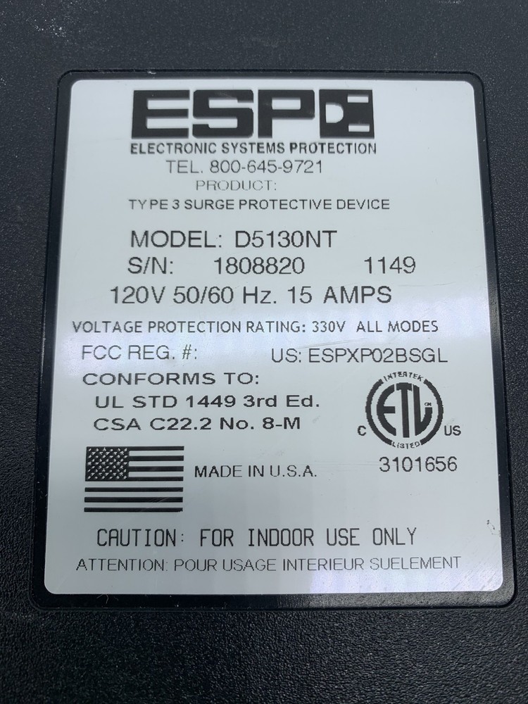 ESP Model D5130NT Type 3 Surge Protective Device ~ FREE SHIPPING