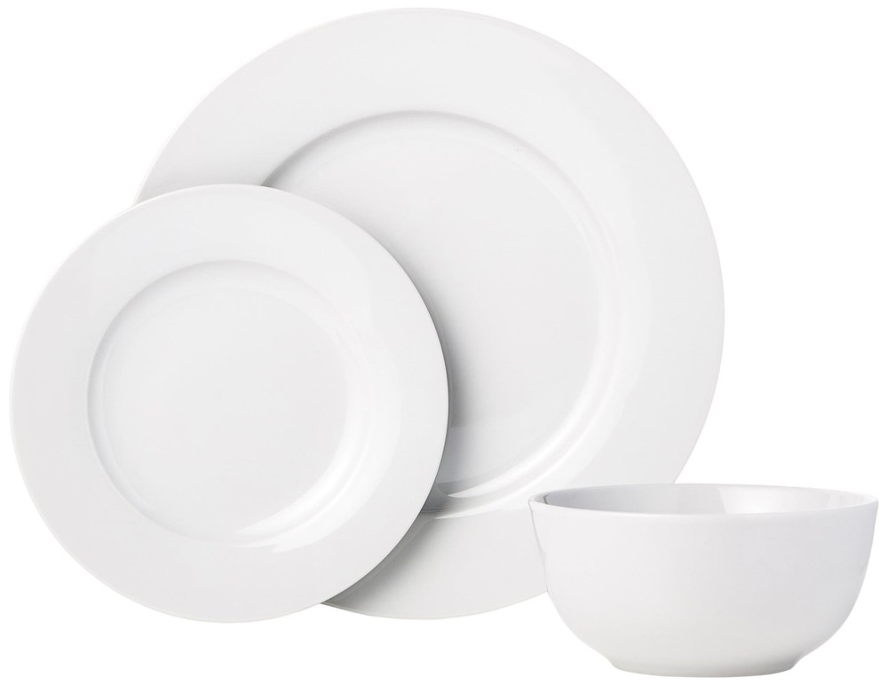 Amazon Basics Porcelain Dinnerware Set, Microwave and Dishwasher Safe, Servic...
