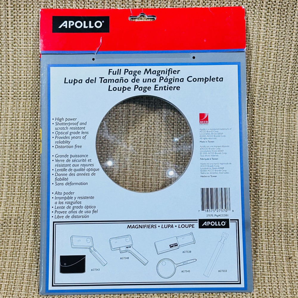 Apollo Full Page Magnifier 2X Optic Grade Lens Unbreakable Scratch Resistant