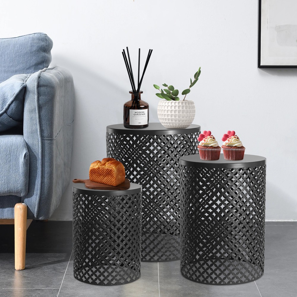 3pcs Modern Metal Cylindrical Frame Accent Table Outdoor Side Table End Table US