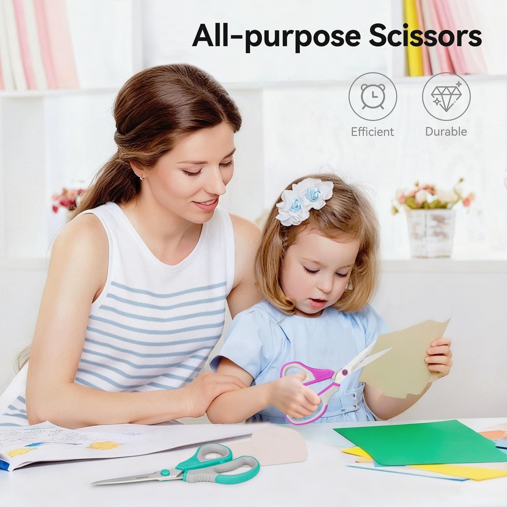 8.5" Scissors All Purpose 3 Pack, Ultra Sharp 2.5mm Thick Blade Scissors for ...