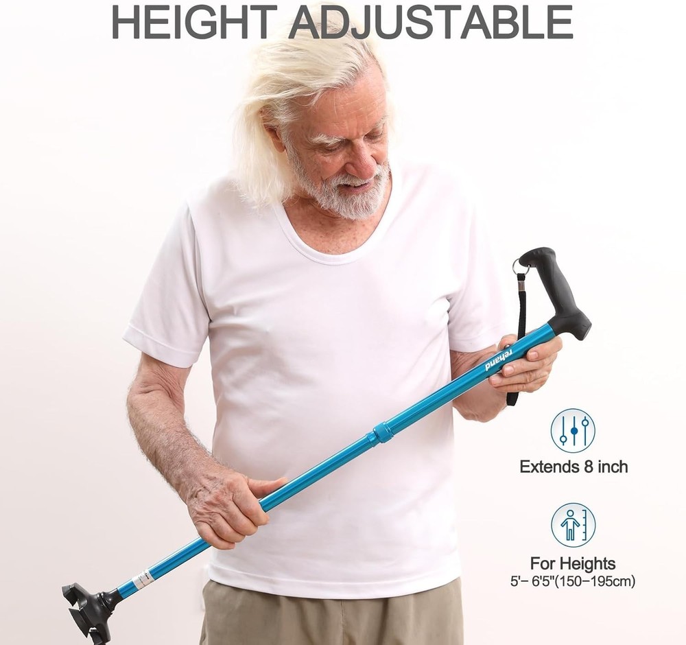 Foldable Adjustable Walking Cane for Seniors - Ergonomic Soft Grip and Stability