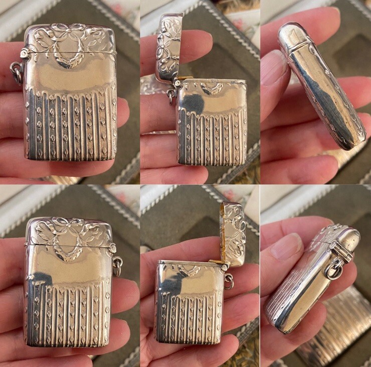 Edwardian Continental 935 silver boxed matching vesta case & cigarette case