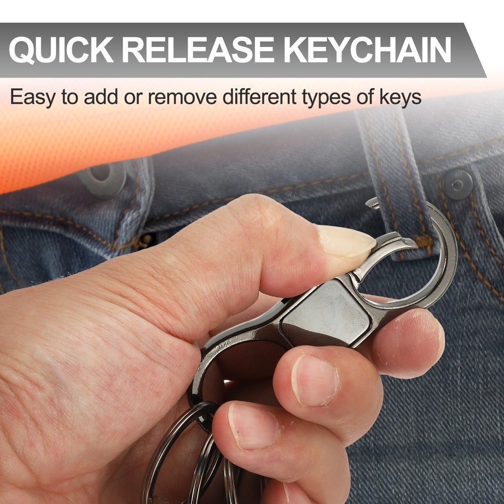 2 Pcs Quick Release Keychain, Keychain with 10 Round Clips, Silver Tone