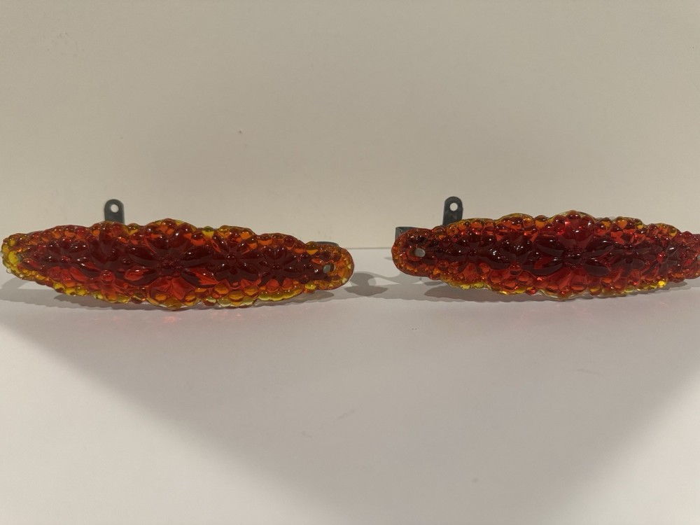 2 Antique Pressed Glass Curtain Tie Backs Large Ruby Red Flowers Daisys READ