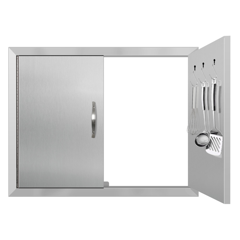 Outdoor Kitchen Doors with Handles & Hooks Stainless Flush Double Access Door