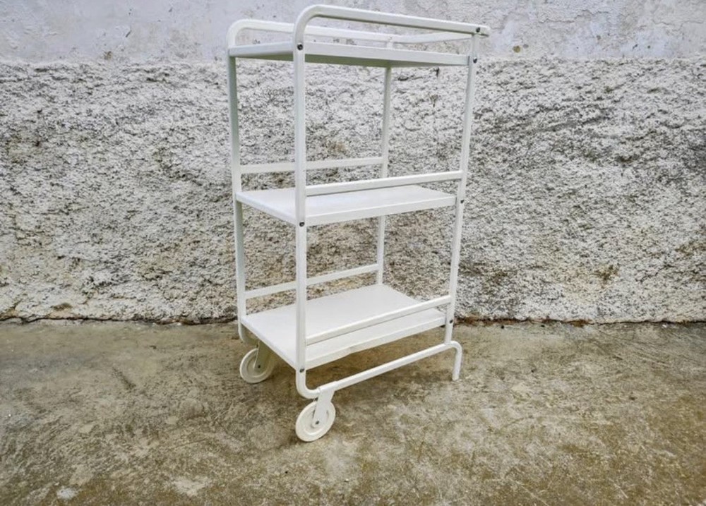 White Metal 3-Shelf Wheeled Rectangular Serving Cart for Dining Room Kitchen