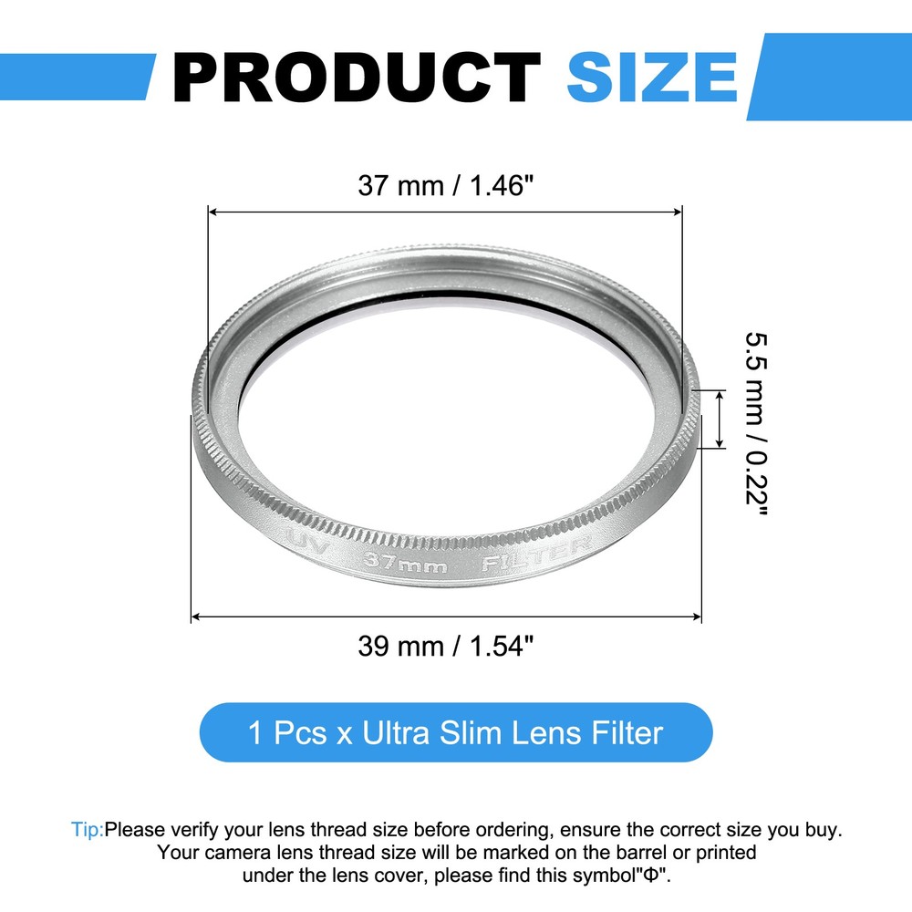 37mm Ultra Slim Lens Filter Multi Coating Camera Len Filter, Silver
