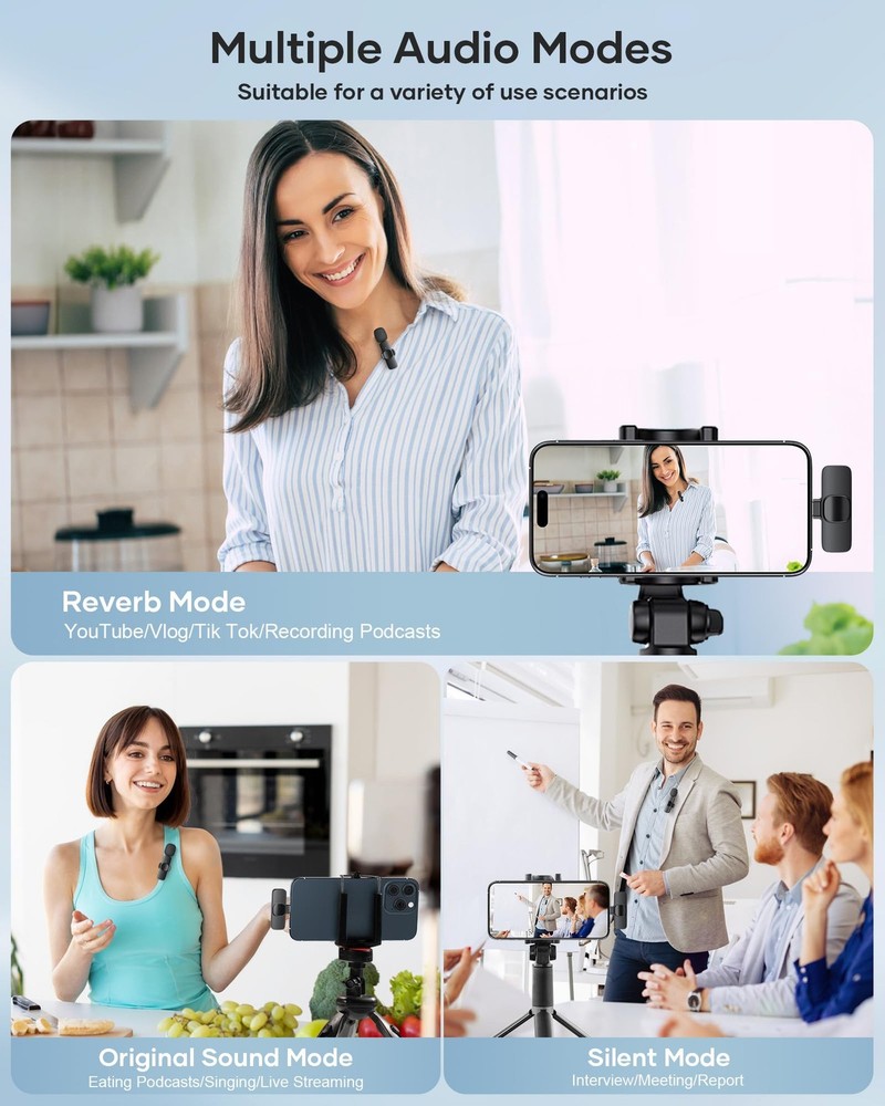 2 Pack Wireless Lavalier Microphone for iPhone iPad and Android Phone Lapel Mic