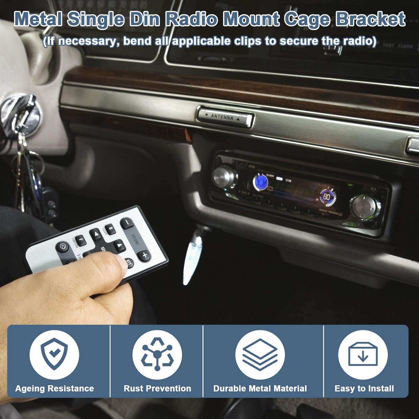 Universal Single Din Stereo Radio Replacement Fitting Cage Kit Silver