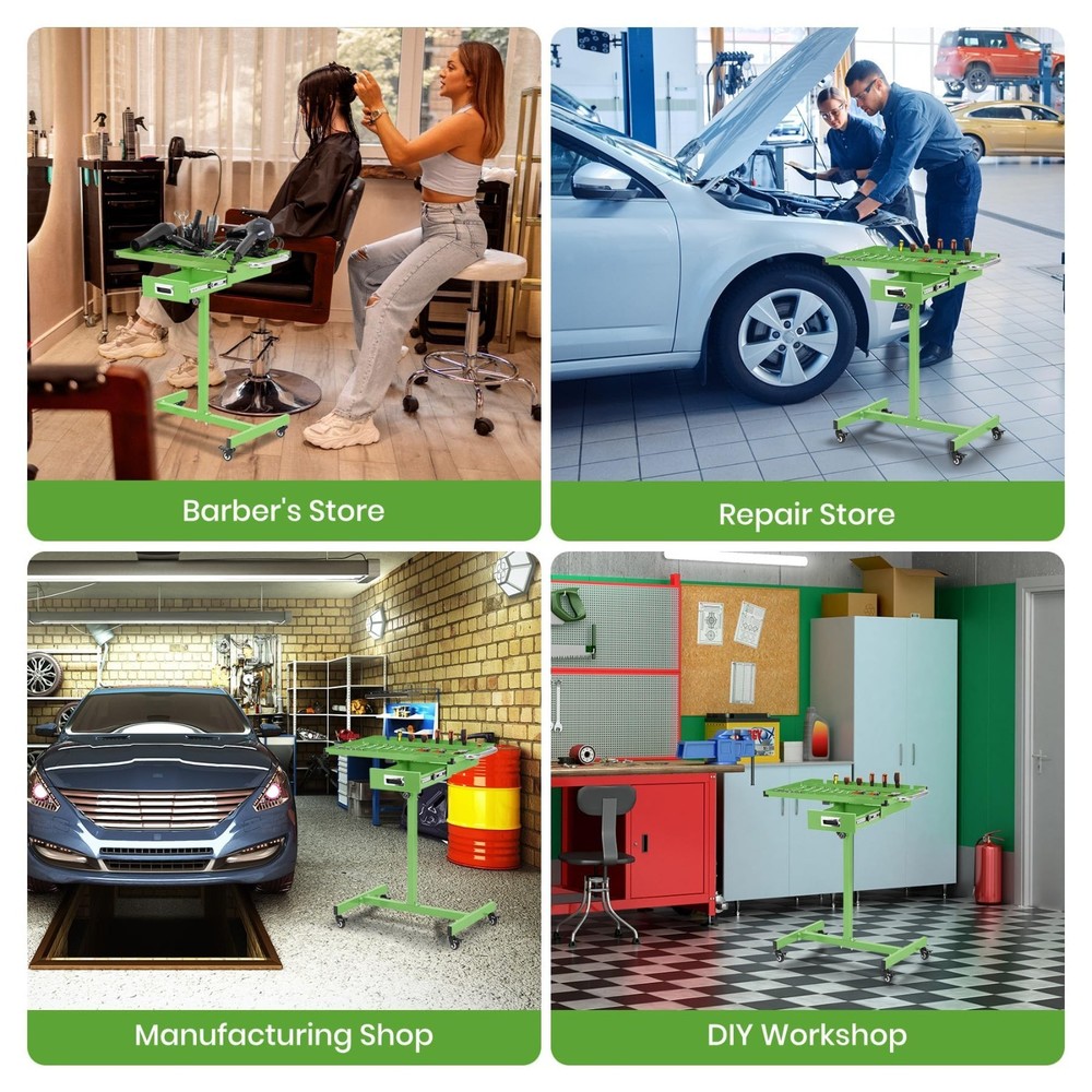 Rolling Work Table Adjustable Height Mobile Workbench w/ Wheels 220LBS Green