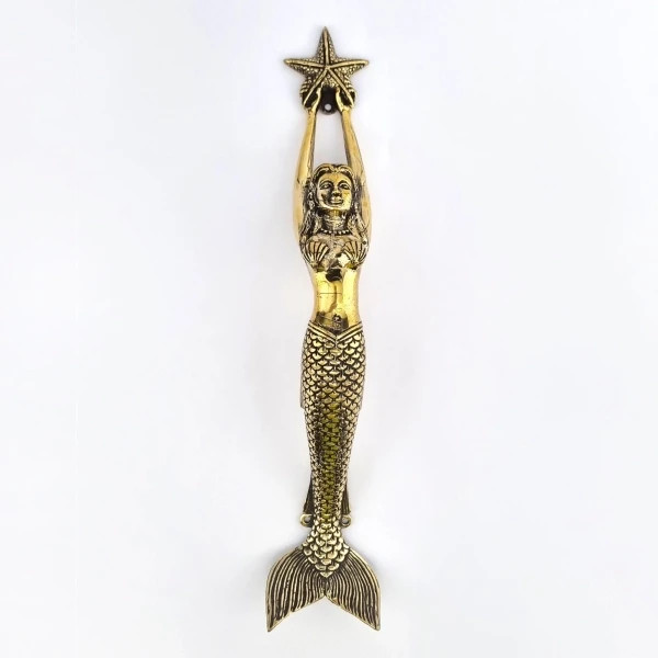 brass 15" inch Large version old style Mermaid solid hollow brass GRAB handle