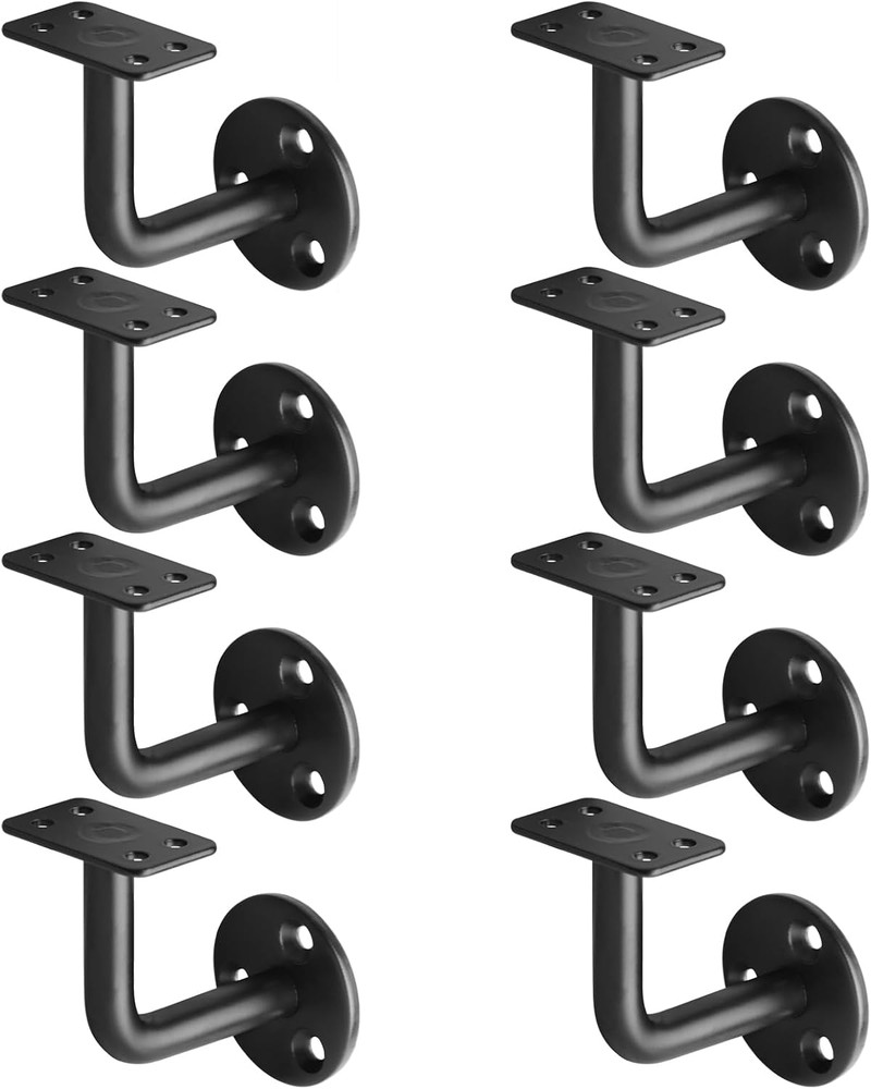 8 Pack Black Handrail Bracket for Flat Surface Square Top Railing, Wall Mount Su