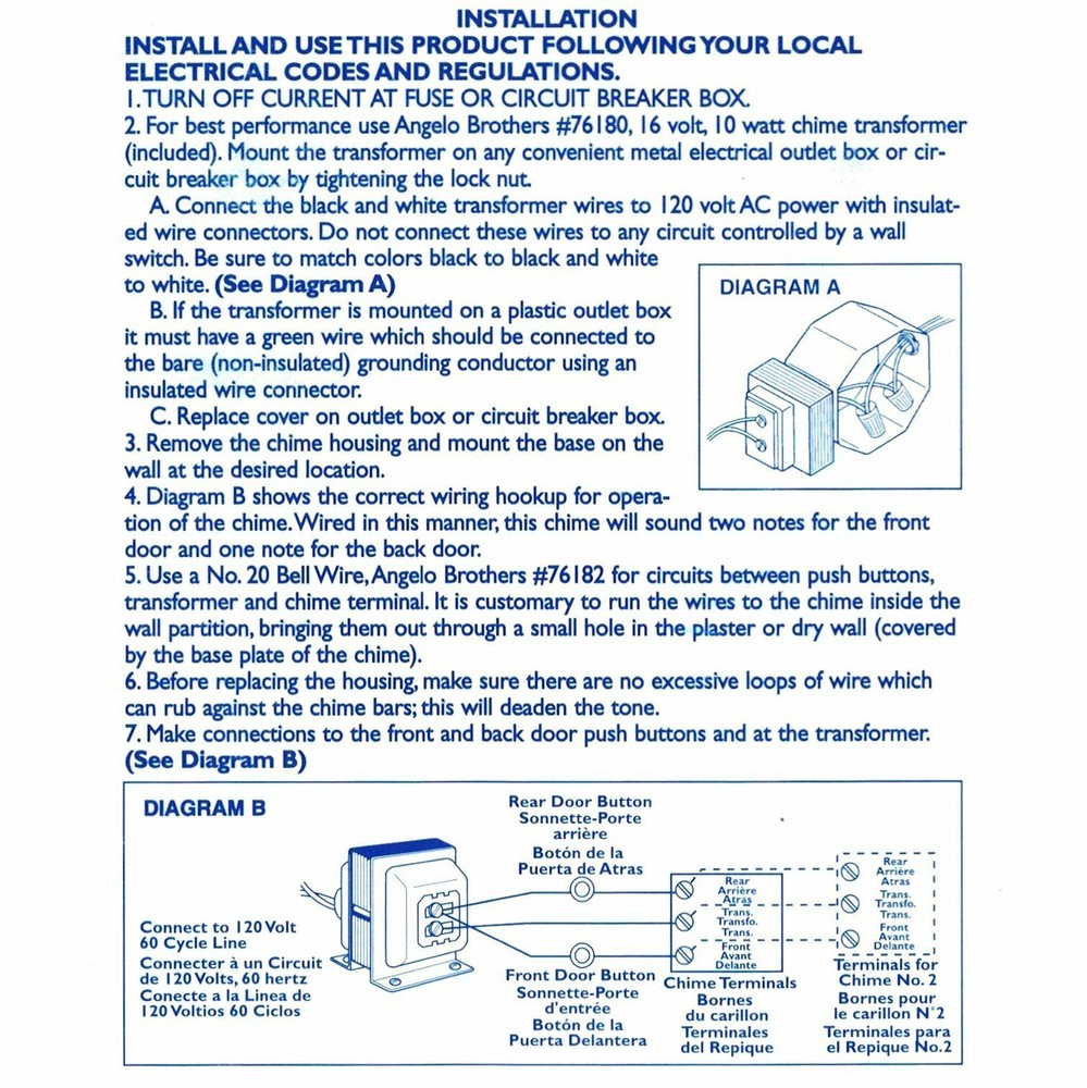 Angelo 76210 Builders White Door Chime Kit, Lighted Button, includes Transformer