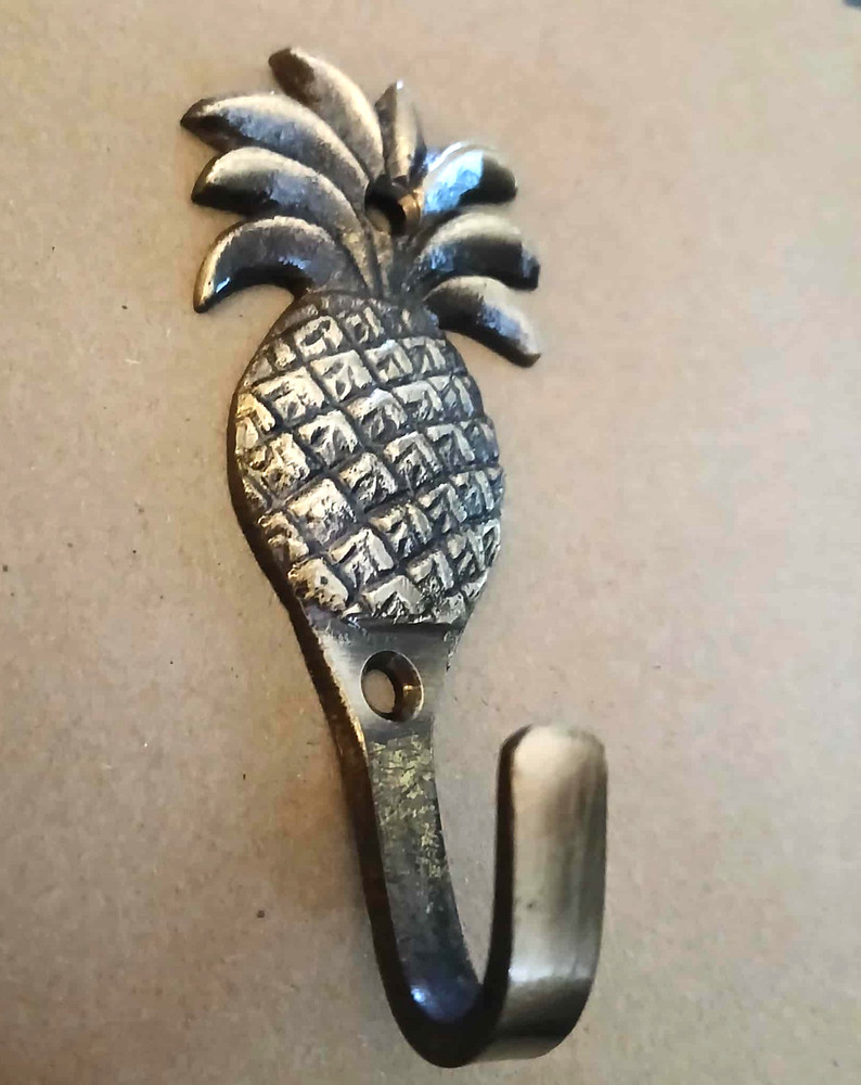 NEW 4" Ant. Style PINEAPPLE Solid Brass HOOK Hanger, Coat, Hat, Towel