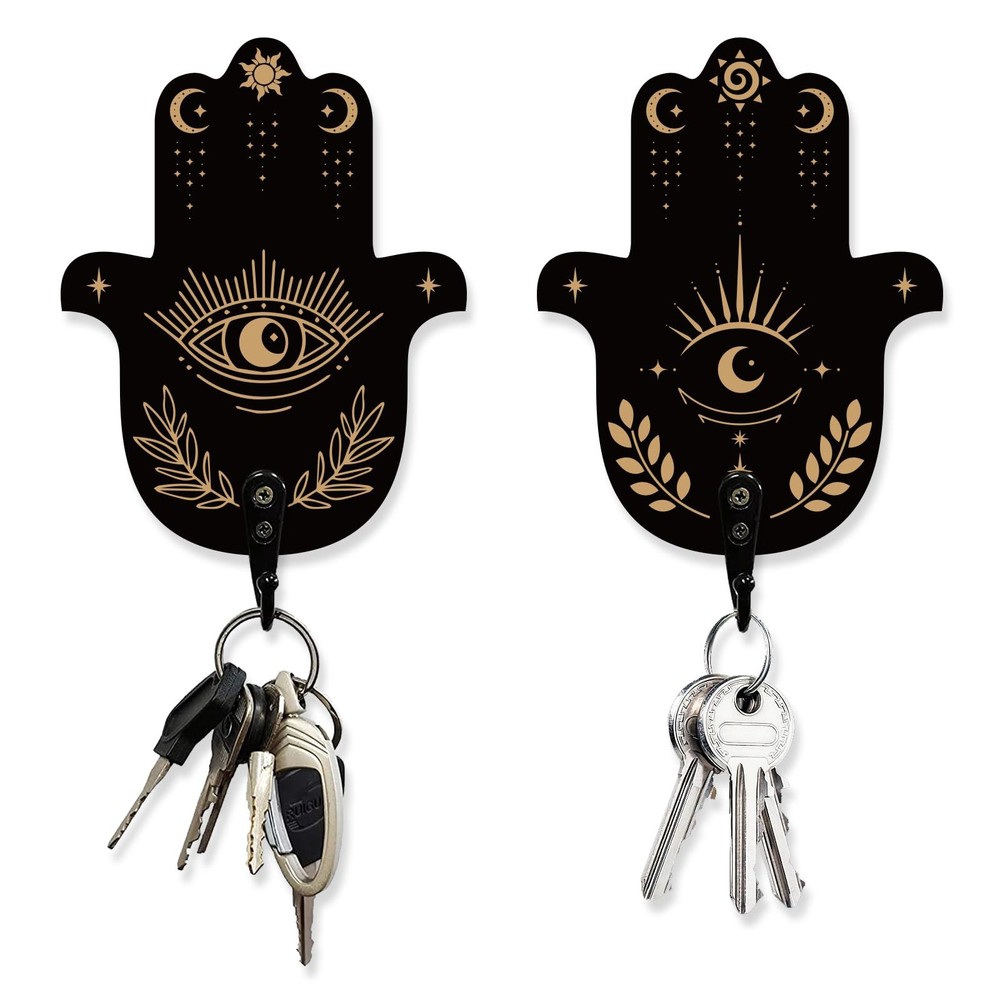 2 Sets Hamsa Hand Key Holder, Divination Text Wall Hooks Key Holder for Wall ...