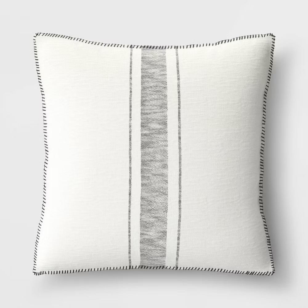 Oversized Placed Striped Square Throw Pillow Cream/Black - Threshold