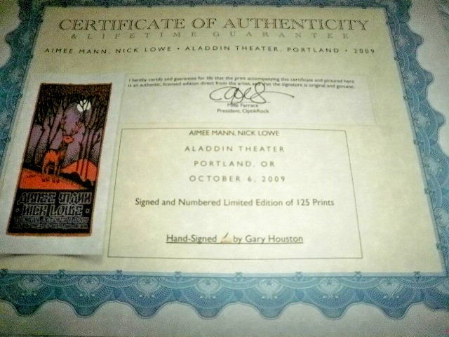 Tower Records Aimee Mann/Nick Lowe Concert Poster 2009 Limited