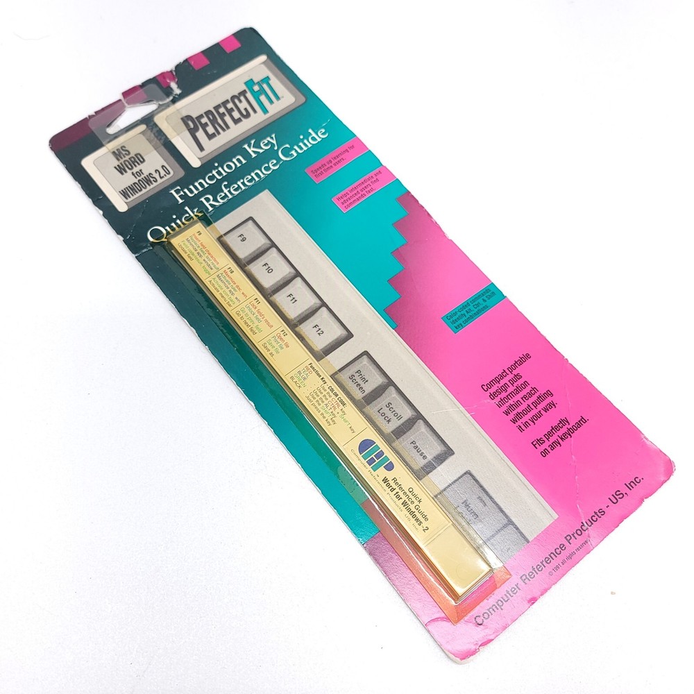 Vintage Computer Function Key Quick Refrence Guide MS WORD WINDOWS 2.0 NOS