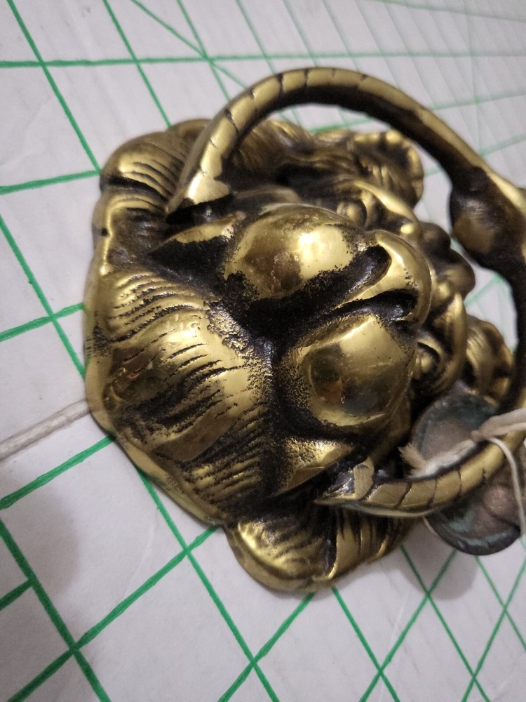 Old Vintage Heavy Solid Brass Lion Head Door Knocker Nice Condition