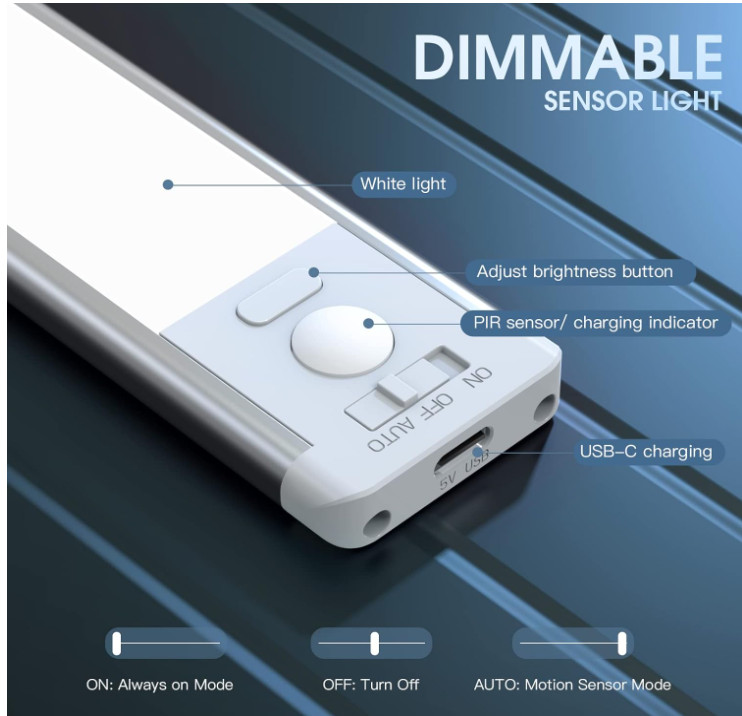 10-Inch Rechargeable Under-Cabinet LED Lights with Motion Sensor, 2-Pack