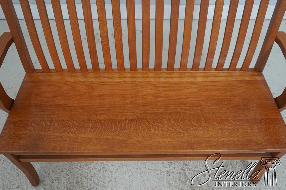 72209: Arts And Crafts Style Solid Oak Slat Back Bench