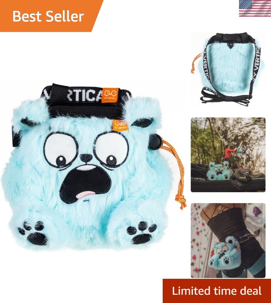 Turquoise Bear Rock Climbing Chalk Bag with Adjustable Belt & Drawstring Closure