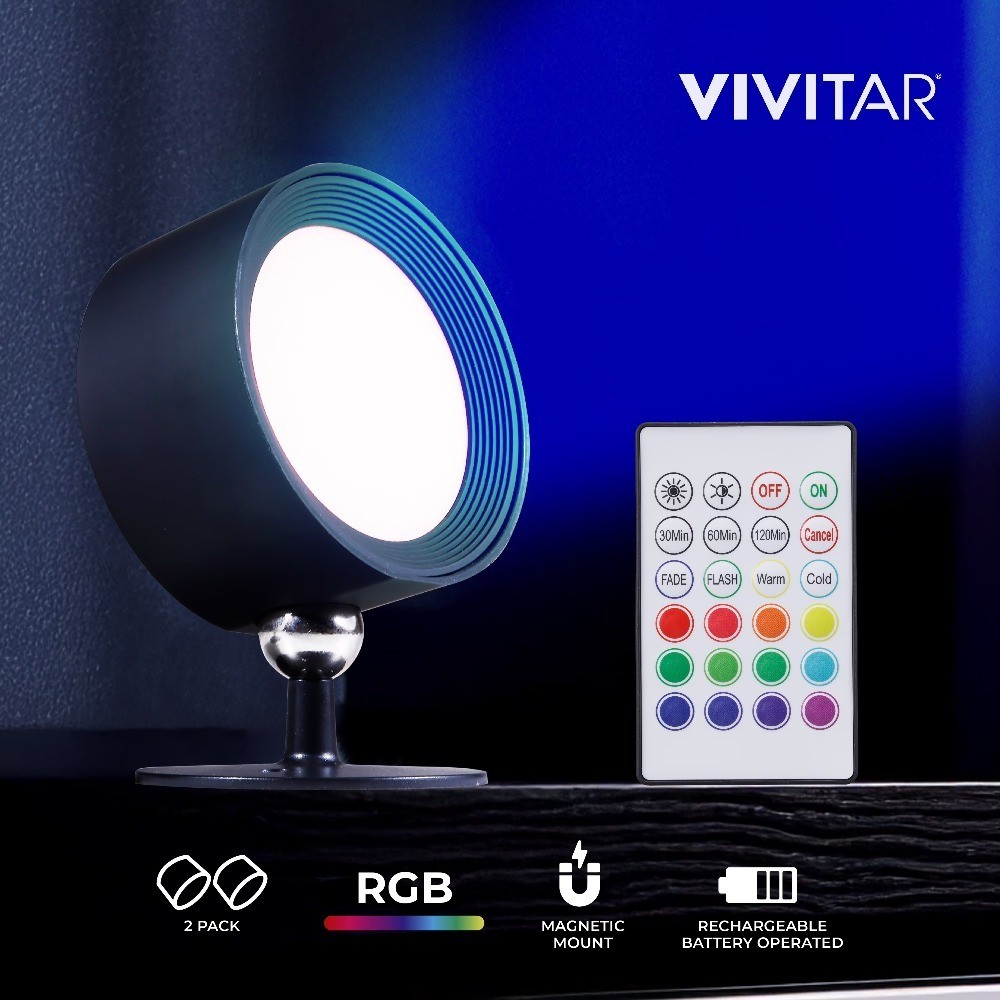 Rechargeable LED Puck Lights 2 Pack with Remote Control, Magnetic Base Wall