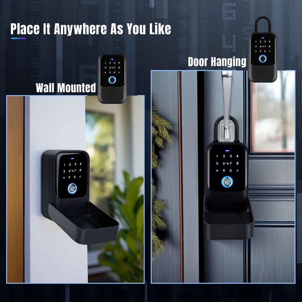 Smart Key Lock Box, Bluetooth Fingerprint Lock Box with Tuya APP Control, Fin...