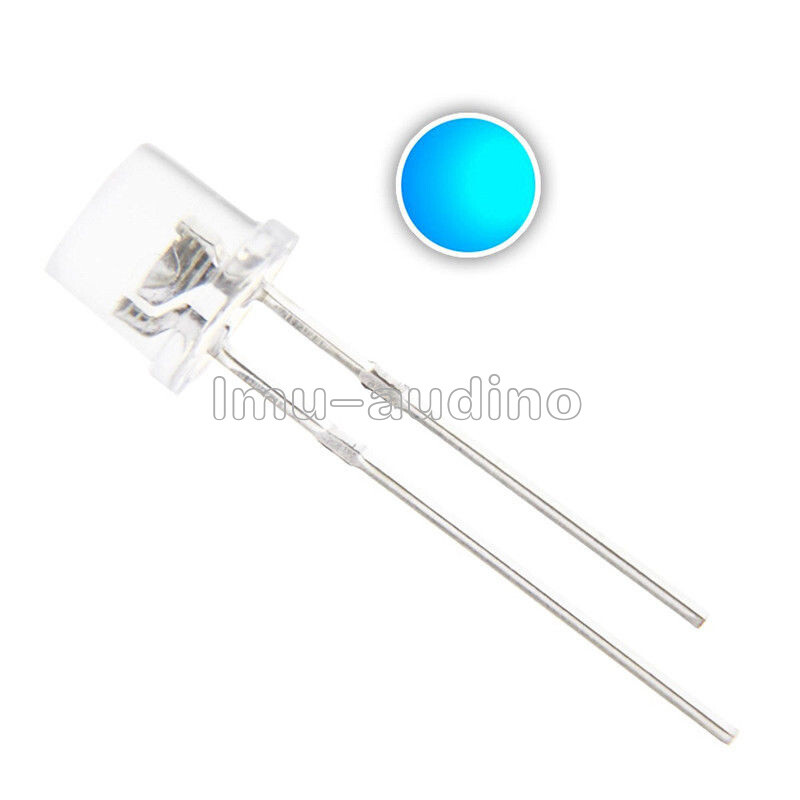 100pcs 5mm 2pin flat top blue LED wide angle flat head light lamp
