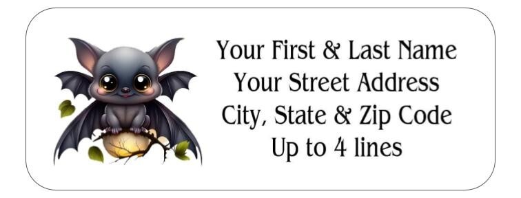150 Cut Bat Mailing Return Address Labels Personalized  1 x 2 5/8 in.