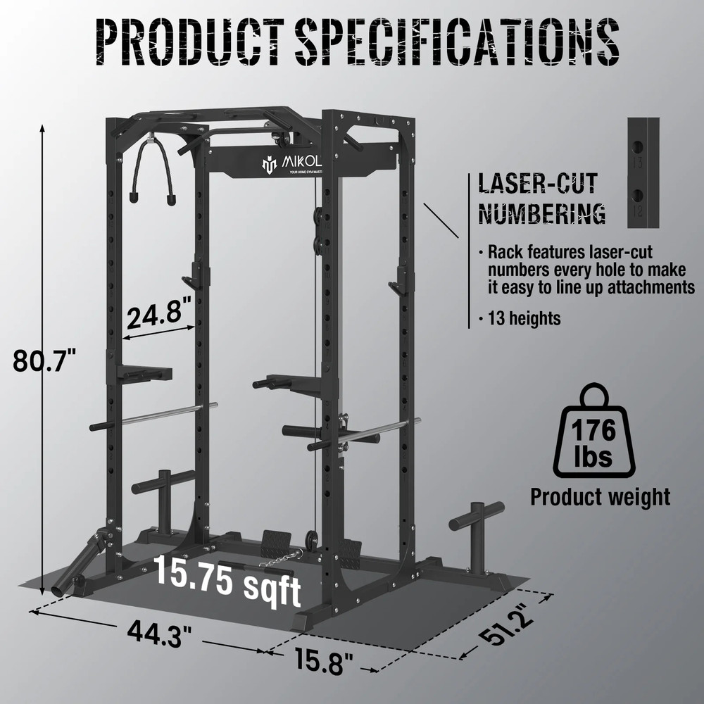 LAT Pulldown System Multi-Functional Squat Rack Exercise Power Cages Metal Black