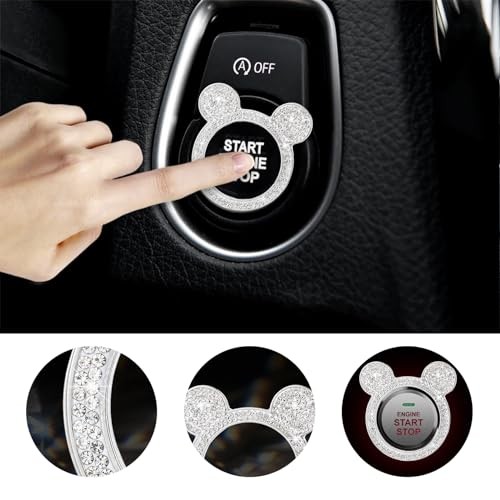 Bling Car Engine Start Button Cover, Rhinestone Key Ignition Knob 1PC White