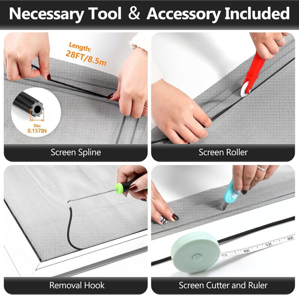 Window Screens Replacement Repair Kit, Black Screen Door Mesh Replacement Kit, D