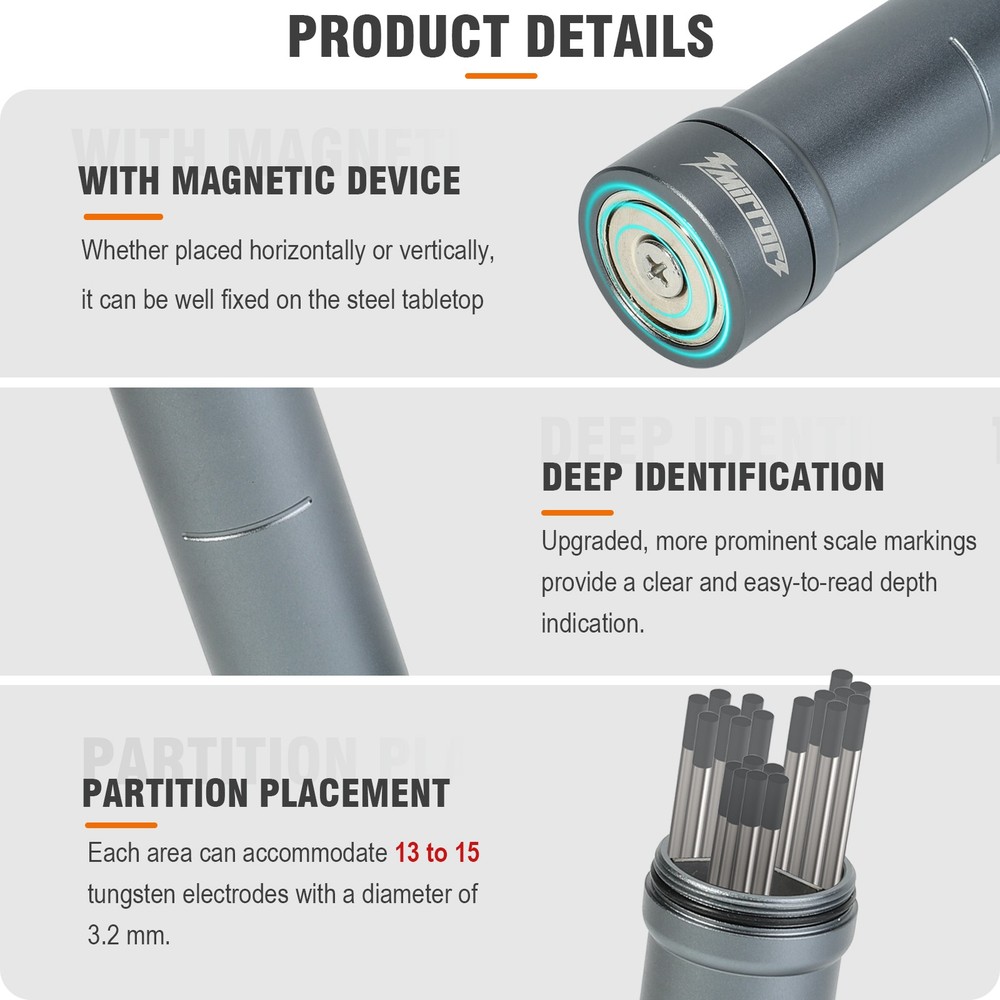 3mirrors TIG Welding Tungsten Electrode Storage Solution 3 Section Magnetic Case