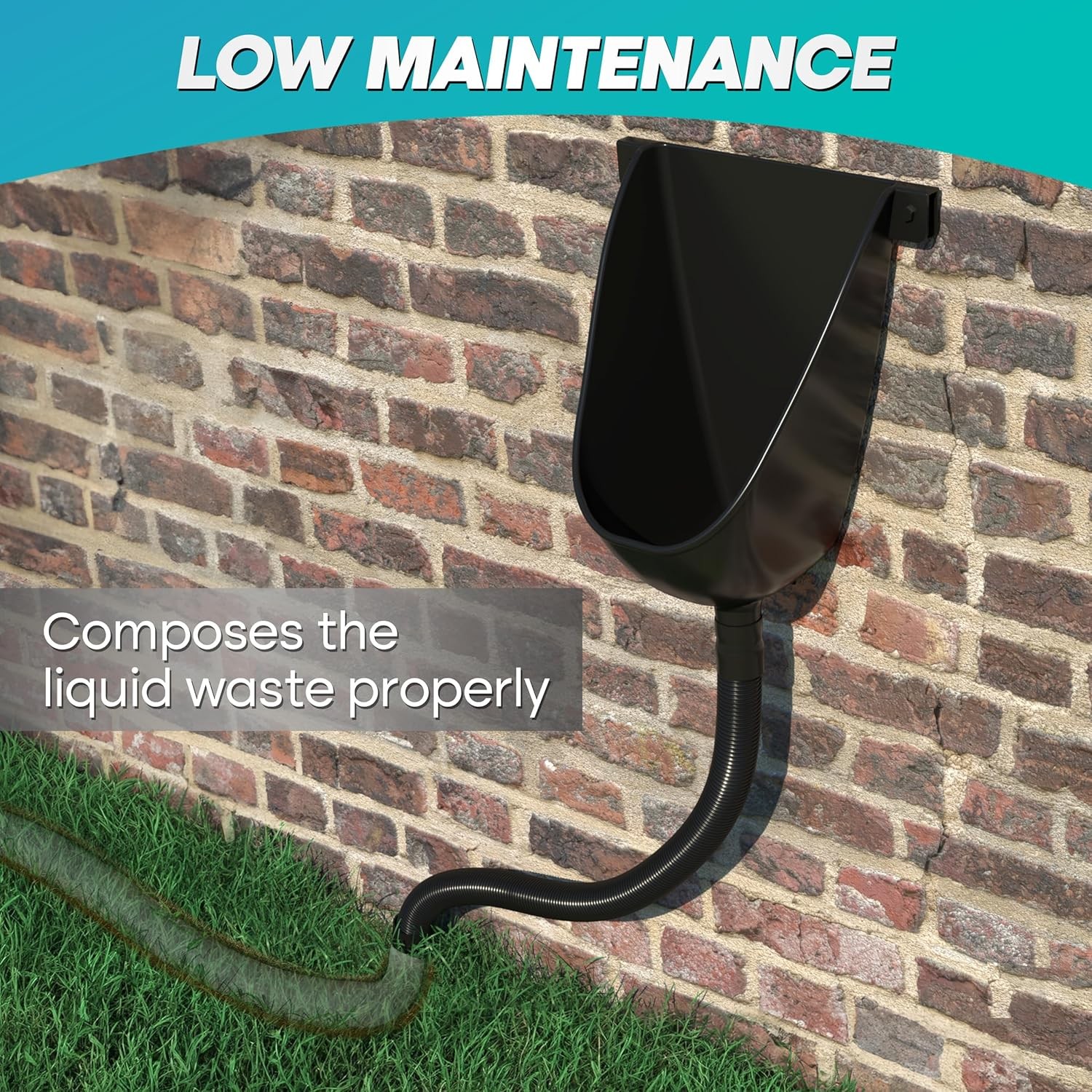 Waterless Urinal with Hose (Black) - UV Resistant Outside Urinal,Outdoor Plastic