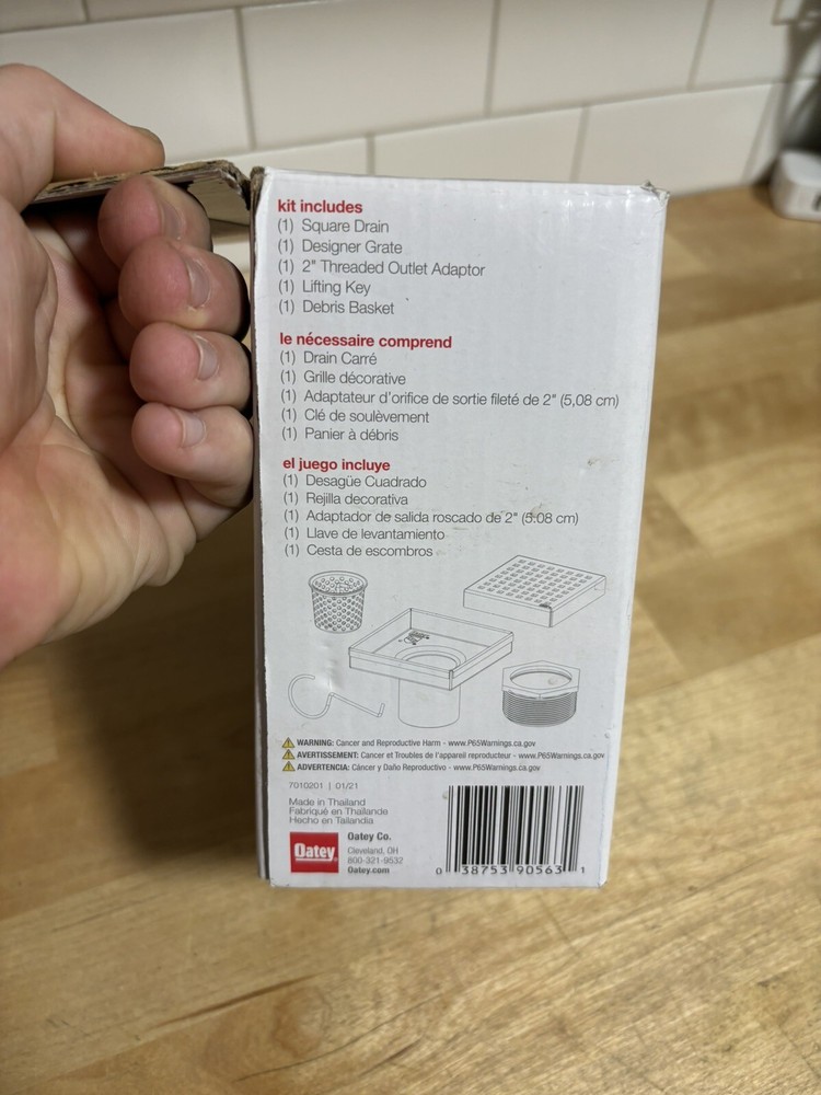 Oatey Designline Shower Drain w/ Square Pattern Drain 6"x6" MISSING ONE PART