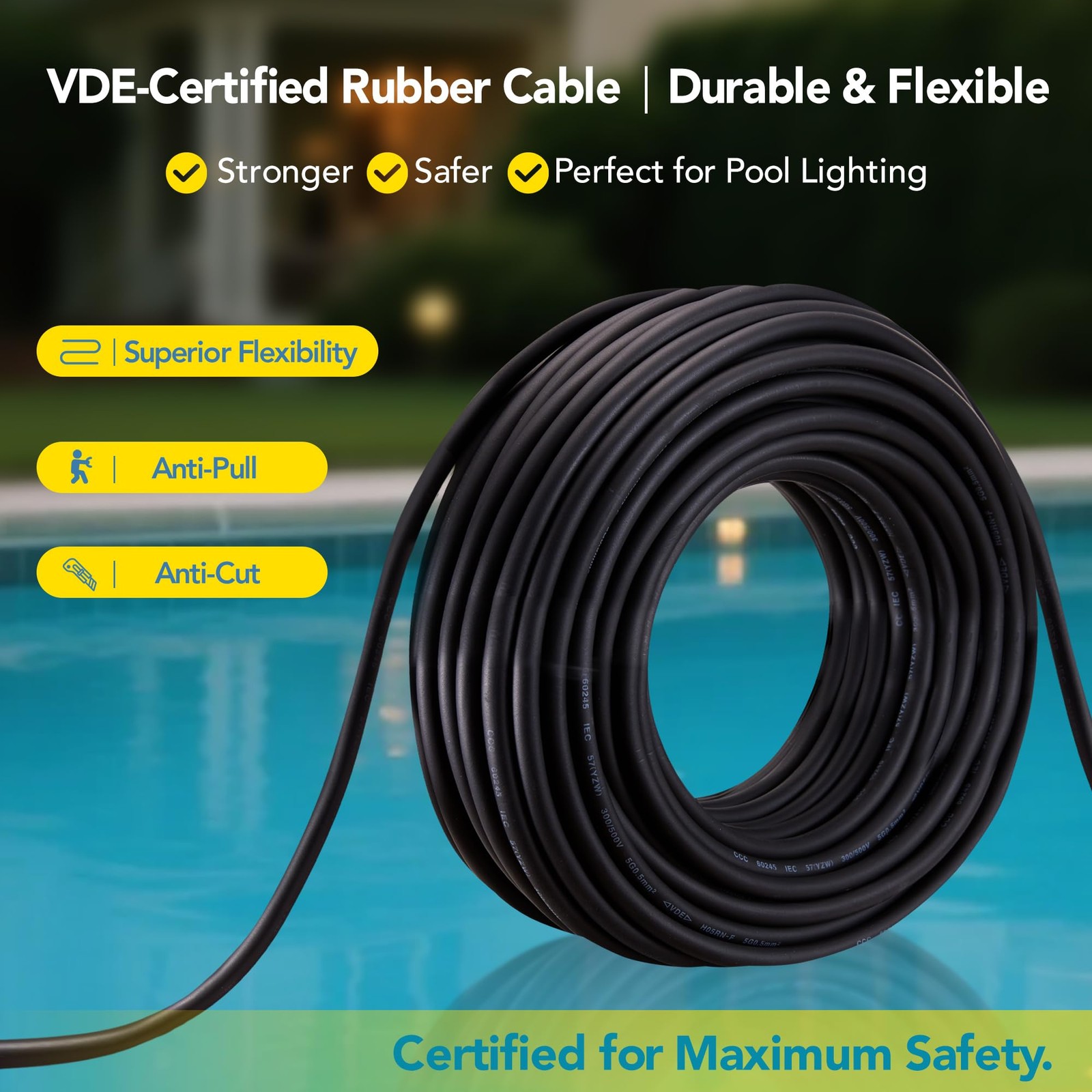 HQUA PN01 LED Inground Pool Lighting System 120V AC 10 Inch 40W, 100 Feet Cord