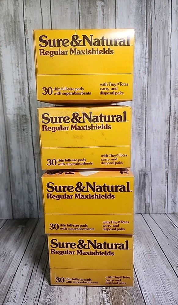 4 Box Lot VTG Sure & Natural Regular Maxishields Thin Full-Size Pads +Tiny Totes