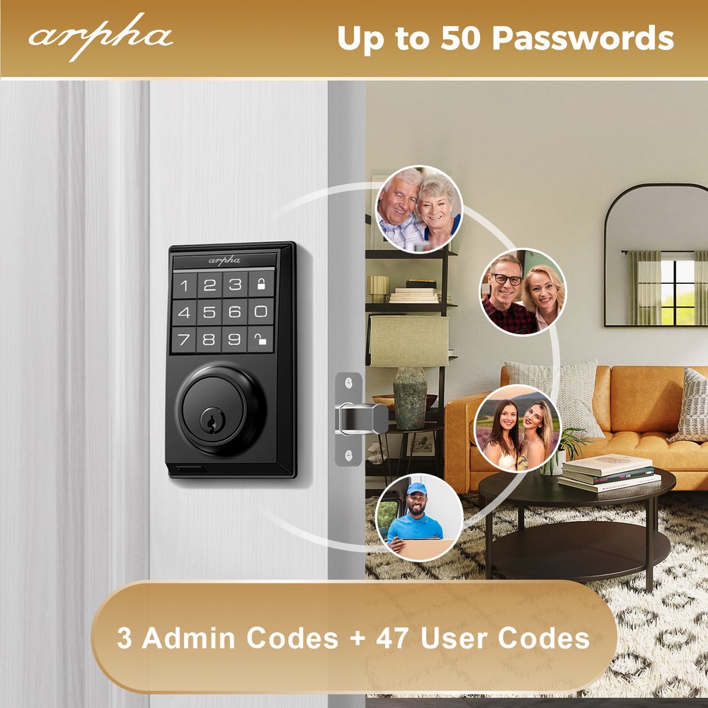 ARPHA Keyless Entry Smart Door Lock Security Keypad Deadbolt Auto Lock 50 Codes