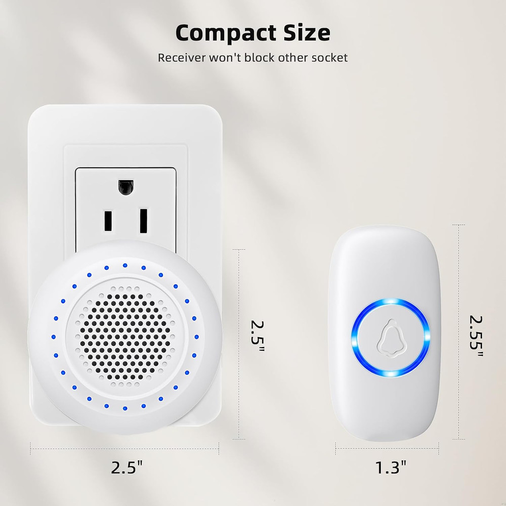 Wireless Doorbell Kit 1000Ft Range Waterproof 32 Chimes LED Flash 4 Volume Level