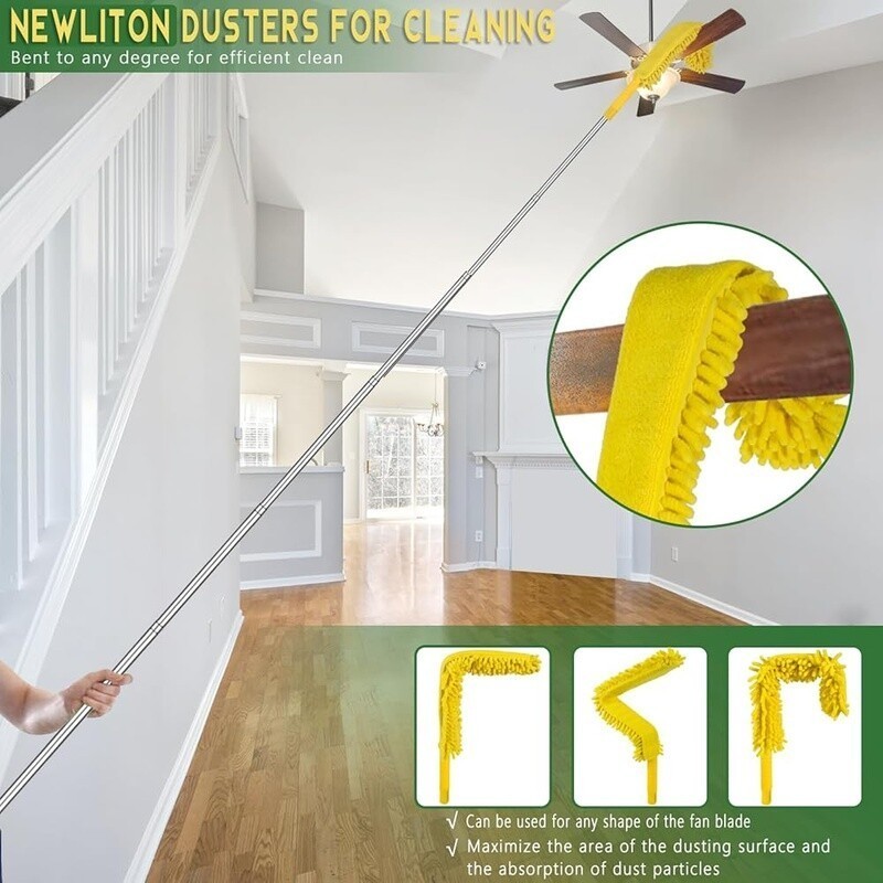 17ft High Reach Duster Kit Extendable Pole Microfiber Cobweb Chenille Cleaning