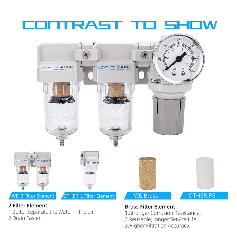 High-Filtration NPT Air Drying System - Double Filter, Regulator Combo