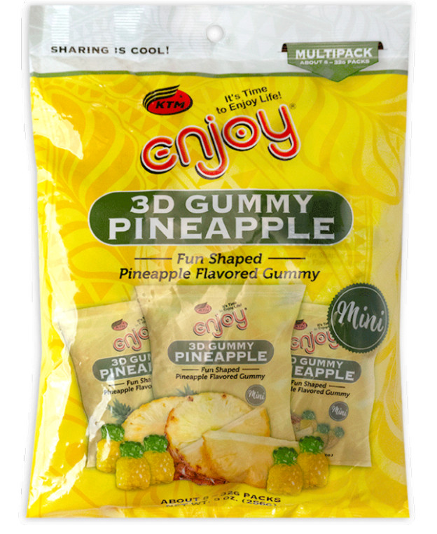 Two Enjoy 3D Pineapple Gummy Candy - 8 Pack Multipack, Fun Shaped, 2 bag